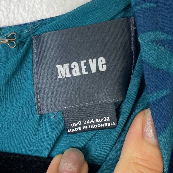 Anthropologie Maeve Elia Open Shoulder Midi Fit Flare Floral Teal dress Sz 0 - Picture 7 of 15